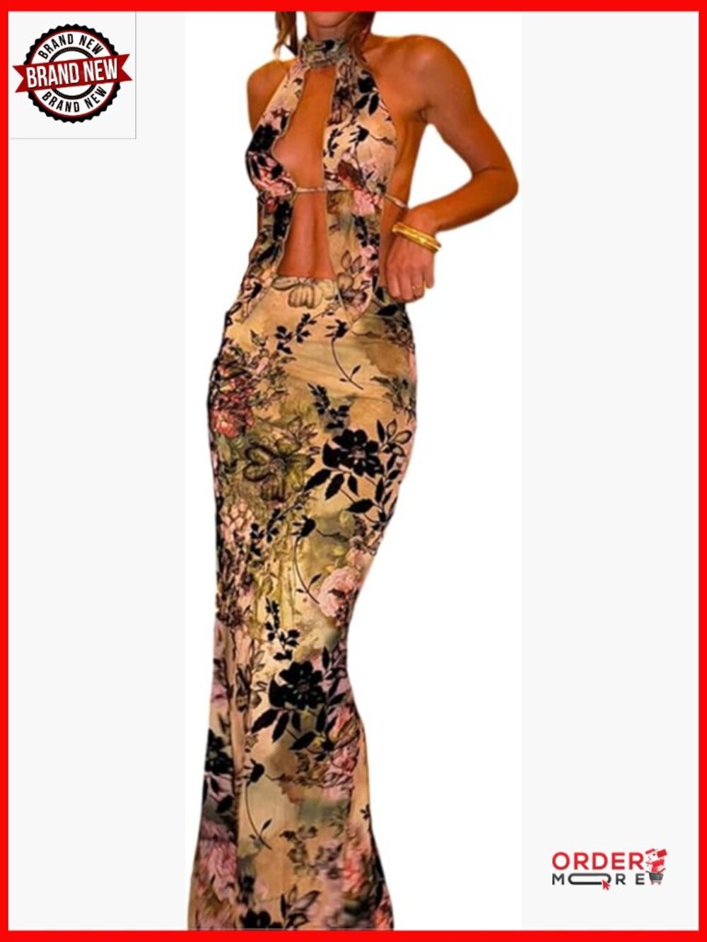 Floral Halter Top and Maxi Skirt Two Piece Set Summer Going Out Outfits